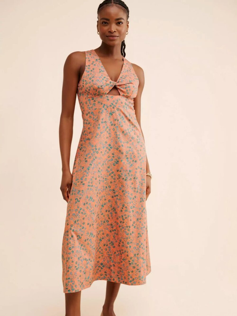 NWT Madewell Orange with Green Flowers Stephanie Midi Dress 4
